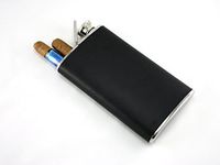 Skyway Stainless Steel Flask with Built in Cigar Case Holder Combo - Black + Silver