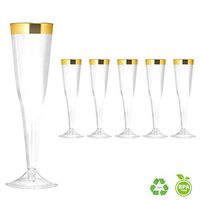 Clear Plastic Disposable Party Cups 6 Ounce Champagne Flutes (50 Pack) Elegant 6oz Disposable Stemware with Gold Rim Perfect for Holiday Party Wedding and Special Occasions, Gold