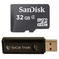 SanDisk 32GB Micro SDHC Class 4 TF Memory Card for HTC Windows Phone 8S 8X One VX X+ LG Viper Xpression Intuition with SoCal Trade, Inc. Micro SD HC & SD Card Reader - Bulk Packed