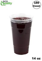 Clear Plastic Disposable Cups | 14 oz Cups, 150 Pack | Crystal Clear PET Cup | Cold Smoothie | Iced Coffee Go Cups | Ideal for Coffee, Parfait, Juice, Soda, Cocktail, Party Cups (14oz, 150 count)