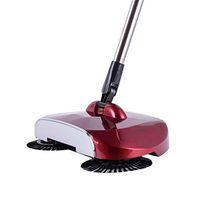 Qucasyl 3 in 1 Sweeper-Household Cleaning Spinning Cordless Push-Power Broom - Non-Electric, Including Broom, Dustpan and Trash Bin for Household Cleaning with 360° Rotation-Lightweight,Red