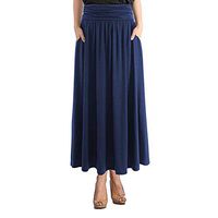 EDC Women's High Waist Pleated Skirts with Pocket Vintage Casual Professional Office Maxi Skirt (L, Navy)