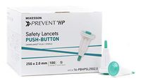 McKesson Prevent Safety Lancet Fixed Depth Lancet Needle 2.0 mm Depth 25 Gauge Push Button Activated, 16-PBHPSL25G2.0 - Box of 100
