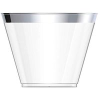 100 Silver Plastic Cups 9 Oz Silver Rimmed Tumblers Clear Plastic Cups Disposable Cups For Wedding Party