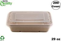 [200 Pack] 29oz Compostable Eco Friendly Container Trays with Lids - Rectangular Oblong Tree Free Sugarcane Bagasse Meal Prep Bento Boxes Take Out Catering Microwavable Deep Container by EcoQuality