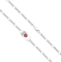 US Jewels And Gems Customizable Ladies 0.925 Sterling Silver Figaro Medical Alert ID Bracelet, 7in