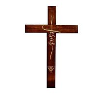Rustic Wooden Crucifix With Carved Jesus Inscription and Holy Grail Handmade