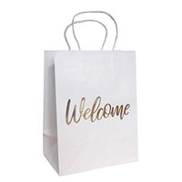 Wedding Welcome Bags - 24 Piece Elegant Wedding Gift Bags with Word ‘’Welcome’’ Embossed in Gold Foil Letters - 3.5" x 5" x 8.5" Inches - White (Pack of 24)