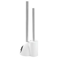 iDesign Toilet Bowl Brush and Plunger Set for Bathroom Storage - White/Brushed Stainless Steel