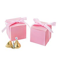 AWELL Pink Gift Candy Box Bulk 2x2x2 inches with Pink Ribbon Party Favor Box,Pack of 50