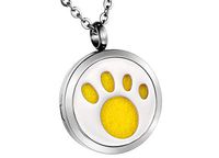 HooAMI Aromatherapy Essential Oil Diffuser Necklace - Pet Dog Paw Stainless Steel Locket Pendant, 12 Refill Pads