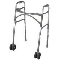 Oversized Aluminum 2-Button Folding Walker - Walker with Double 5" Fixed Wheels