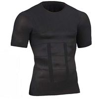 Men Slimming Shaper Compression Gynecomastia Tshirt Undershirts Posture Corrector,Sleeves Black,XL