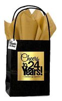 Black & Gold 24th Birthday/Anniversary Cheers Themed Small Party Favor Gift Bags with Tags -12pack