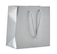 6.5 x 3.5 x 6.5" Silver Gloss - 100 Pack | Heavy Duty Standard Original Style Paper Tote Bag Set | Perfect for Gifts, Party, Baby Shower, Kid’s Birthdays, Weddings, Lunch & More