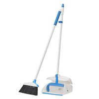 AmazonBasics Broom with Handled Dustpan, Blue and White