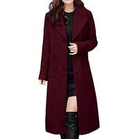 CHIDY Women's Winter Lapel Single Breasted Mid-Long Wool Blend Coat Trench Coat Plus Size Outwear (Medium,Red)