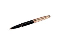 Aurora Style Satin & Rose Gold Black w/Pink Gold Cap Rollerball Pen - AU-E75-LP