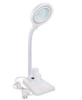 JollyCaper LED Magnifying Lamp 5X 10X - Magnifier with Light - Table and Desk Lamp Floor Stand - Adjustable Magnifying - Magnifier Glass for Reading, Repairing (White)