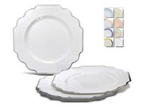 " OCCASIONS" 40 Plates Pack, Heavyweight Disposable Wedding Party Plastic Plates (10.5'' Dinner Plate, Imperial in White & Silver)