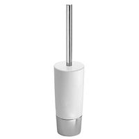 iDesign Duetto Plastic Toilet Bowl Brush and Holder, Slim Set for Bathroom Cleaning and Storage, 4" x 4" x 17.2", White and Chrome