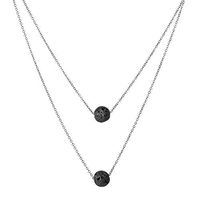 Aineecy Lava Bead Necklace Choker Double Layer Natural Stone Aromatherapy Essential Oil Diffuser Y Necklace for Women Girls Jewelry(Silver)