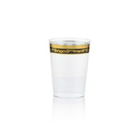 Posh Setting Royal Collection Clear Plastic 10 oz. Tumblers (Cups) with Gold/Black Design 20 Pack