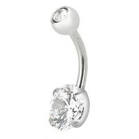 14G Stainless Steel Zircon Crystal Navel Belly Button Ring Body Piercing Jewelry (Color - Silver)
