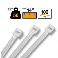 BuyCableTies 14" Standard Indoor Cable Ties - 50 lb Rated - Made in USA - Natural/Clear - 100 per bag