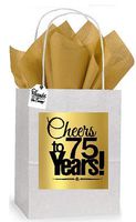 75th Cheers Birthday/Anniversary White and Gold Themed Small Party Favor Gift Bags Tags -12pack