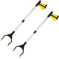 Housolution Reacher Grabber Tool, 32" Foldable Pickup Tool, Lightweight Aluminum Reaching Aid with Rotating Rubber Gripper, Long Arm Extender for Elderly, Litter Trash Picker, Garden Nabber, Yellow