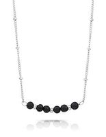 Lava Beaded Aromatherapy Diffuser Necklace - Bar Shape, 4mm Bead Size, Beautiful Unique Chain, Absorbent Beads. (Silver)