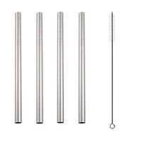 EKIND Stainless Steel Smoothie Straws Extra Large for Shakes Milkshake and Smoothies - Set of 4 Straight straws with 1 Cleaning Brushes (Silver)