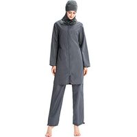 Gojendy Women Solid Color Bathing Suit for Muslin Long Sleeve Zip Front Drawstring (XXL, Gray)