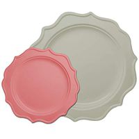 Tiger Chef 96-Pack Pink and White Color Round Scalloped Rim Disposable Plastic Plate Set for 48 Guests Includes 48 10-Inch Dinner Plates, 48 8-Inch Salad Plates - BPA-Free