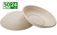 ZenCo Bagasse Eco Bowl - 50 Pack 24oz (3 Cups) Medium Beige Disposable Natural Sugarcane Heat Resistant Eco Friendly Paper Alternative Bowls (50 Count, 24oz)