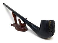 Matchpipe Handcrafted Black Mystique Maple Leaf 11 inches Long Churchwarden Tobacco Pipe Pearwood Long stem Deep Bowl