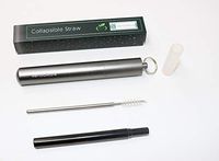 Reusable Straws - Metal Straws with Case - Collapsible Straw with Cleaning Brush - Portable Drinking Straw with Travel Keychain Case - Retractable Stainless Steel Straw (Gun Metal Case, Black Straw)