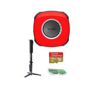 Vuze 3D 360 Spherical VR 4K Camera (Red) - Bundle with Benro A38FD 4 Section Aluminum Monopod, 64GB MicroSDXC Card, Card Reader