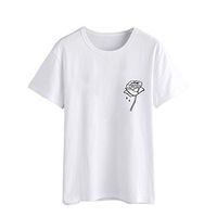 Theoylos Women's T-Shirts O-Neck Rose Graphic Short Sleeve Ladies Summer Loose Casual T-Shirts Tops