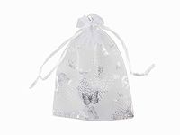 5 x 7 Inch 100 Butterfly Organza Jewelry Gift Pouch Candy Pouch Drawstring Wedding Favor Bags (White, 5x7inch)