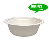 100 Disposable Bowls Sugarcane Bowls Rigid, 350Ml Compostable Strong Bagasse Bowls Perfect Biodegradable And Recyclable - White Eco-Friendly