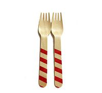 Perfect Stix Striped Forks 158 36 - Red Printed Wooden Forks with Red Stripes Pattern, 6" (Pack of 36)