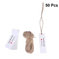 BESTOYARD Kraft Paper Tags Handmade with Love White Wedding Party Valentines Heart Gift Paper Hang Labels with Rope