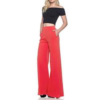 Litetao L Red 855857 (Women's Casual Elastic Waist Cotton Trouser Cropped Wide Leg Pants with Pockets)