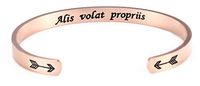 fishhook Personalized Engraved Inspirational Motivational Mantra Quote Arrow Heart Stainless Steel Cuff Bangle Bracelet for Women Girls (Rose Gold, alis volat propriis)