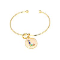 Sunhusing Women's Simple Gold Inlaid Colored Diamonds Personality Letter Knot Bracelet Girlfriend Fine Gift(L)