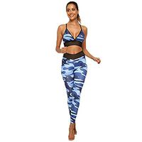♛HebeTop♛ Women's 4 Pieces Outfits Yoga Suits with Workout Leggings and Racer Back Sports Bras Tracksuits Blue