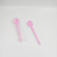 8oz/120z/14oz-50sets Souffle Dessert Cups，Clear Plastic Cups for Pudding cheese Ice Cream，100 pcs plastic spoon fork，Clear Plastic Disposable Portion Cups With Lids (13.5cm Pink Spoon 100 pcs)