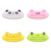 PASOW 4 pcs Mix Designs Cartoon Animal Plastic Frog Cat Panda Pig Shaped Toothpaste Cream Squeezers